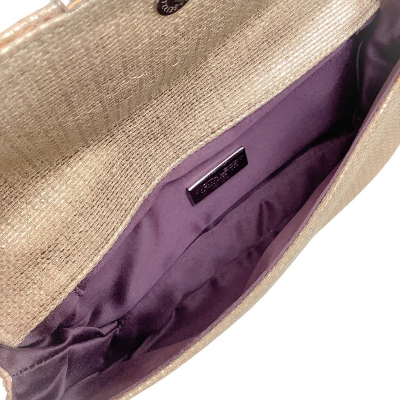 Judith Leiber Gold Tweed Raffia Bag with Mother of Pearl Clasp - Picture 7 of 7